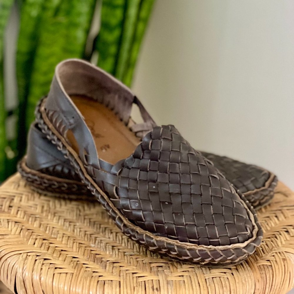 Men's Leather Huarache Handwoven Sandals - Dark Brown
